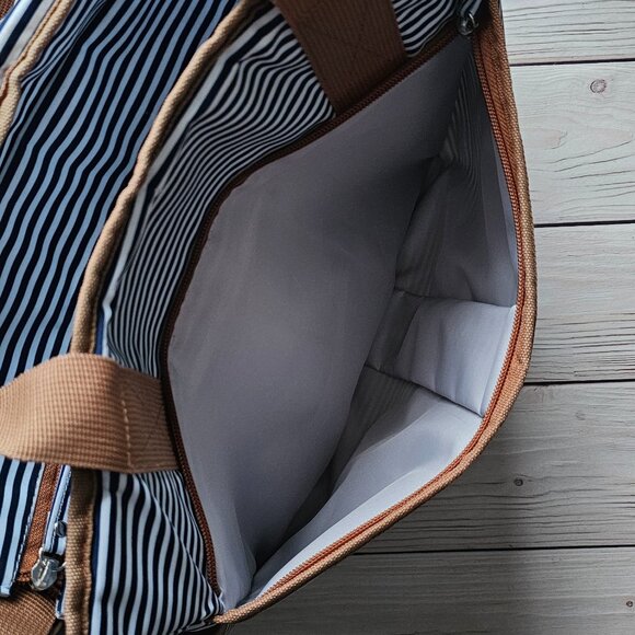 Little Wonders Navy White Stripe Diaper Bag + Tan Accents - Excellent Condition! - Picture 4 of 13